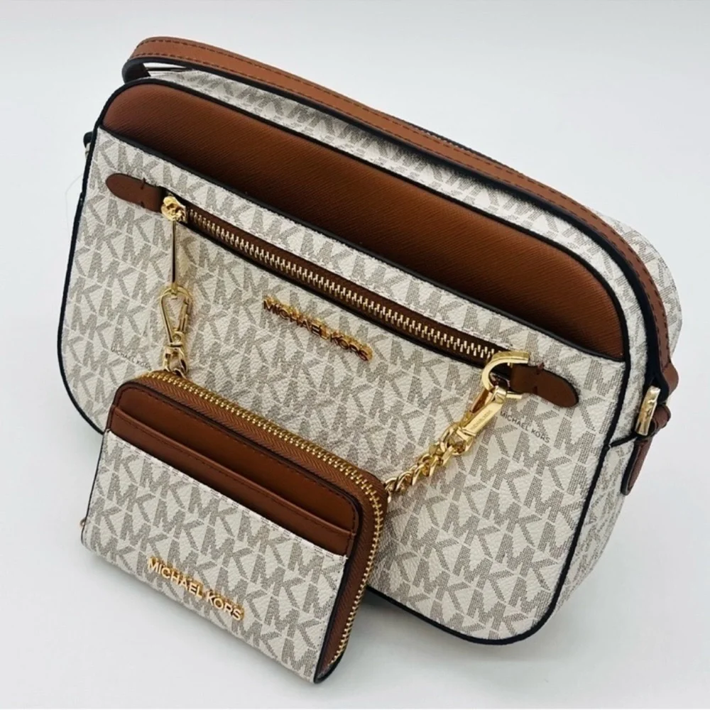 MICHAEL KORS LARGE EW ZIP CHAIN CROSSBODY BAG & JET SET TRAVEL MD ZA CARD CASE